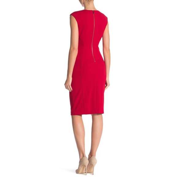 SOLD Calvin Klein V Neck Cap Sleeve Red Midi Dress - Picture 2 of 7